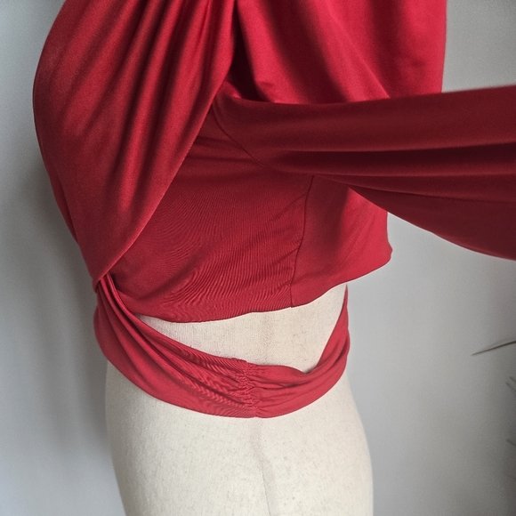 Revolve x H:ours Cherry Red Cyn Crop Wrap Cut-out Top Asymmetric, Womens SZ XL - Picture 7 of 12